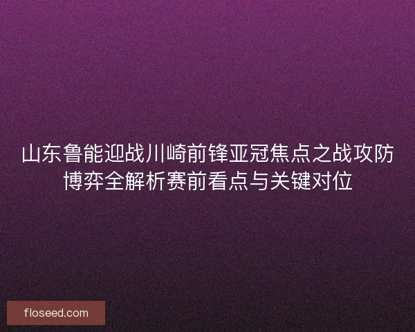 山东鲁能迎战川崎前锋亚冠焦点之战攻防博弈全解析赛前看点与关键对位